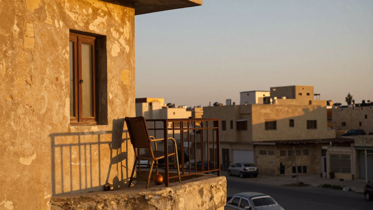 Golden Hour Street Scene in Alexandria Egypt with Deck Chair and Onions in in Alexandria, Egypt