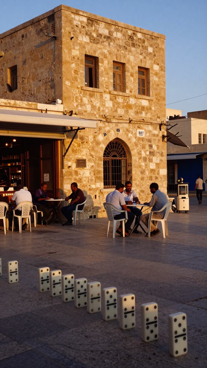 Golden Hour Street Scene in Alexandria Egypt with Dominoes and Local Life in in Alexandria, Egypt