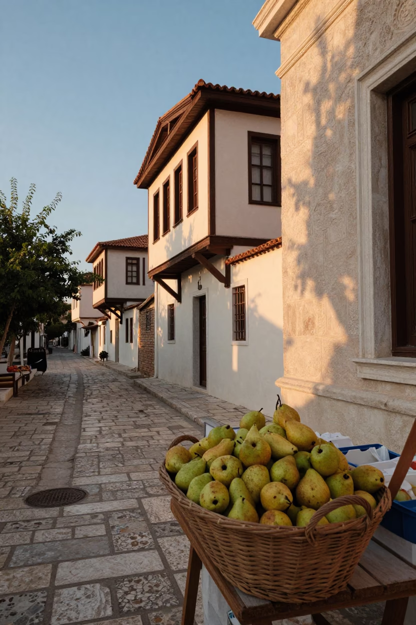 Golden Hour Street Scene in Athens Greece with Pears and Traditional Life in in Athens, Greece