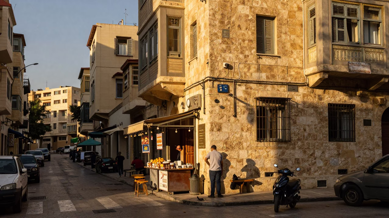 Golden Hour Street Scene in Beirut Lebanon with Sunlight and Daily Life in in Beirut, Lebanon