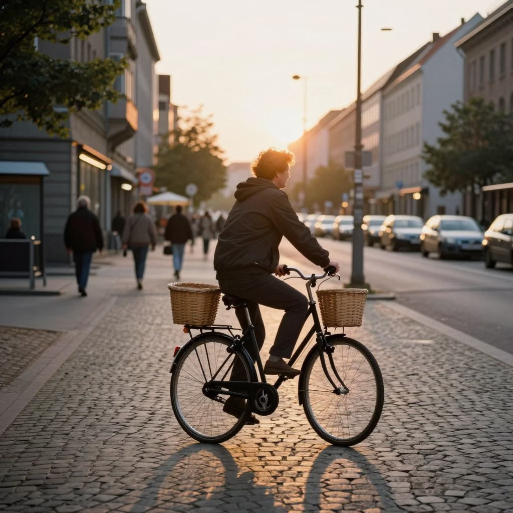 Golden Hour Street Scene in Berlin Germany with Bicycle and Urban Details in in Berlin, Germany