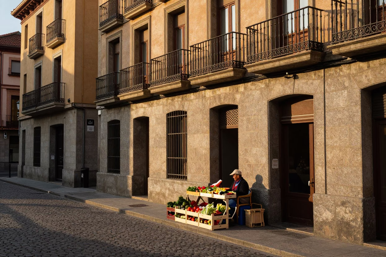 Golden Hour Street Scene in Bilbao Spain with Local Life and Urban Details in in Bilbao, Spain