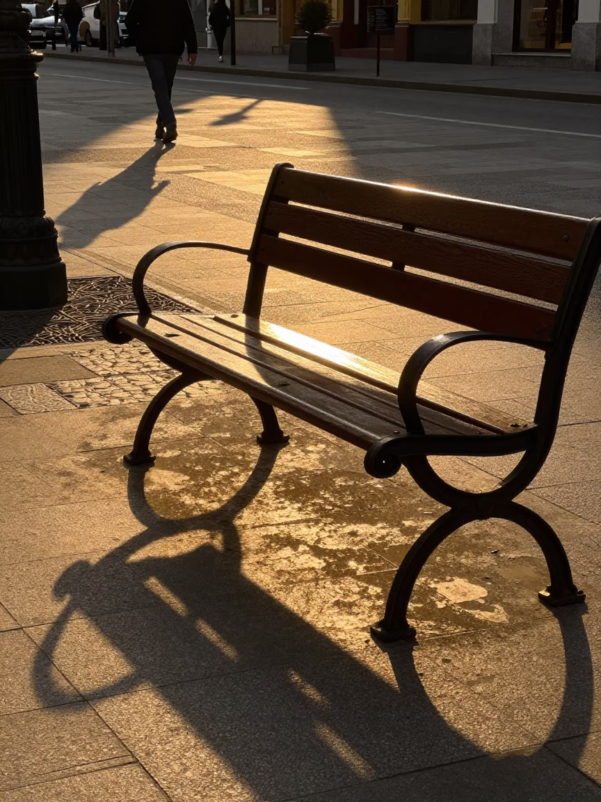 Golden Hour Street Scene in Bilbao Spain with Wicker Shadows and Urban Sunset in in Bilbao, Spain