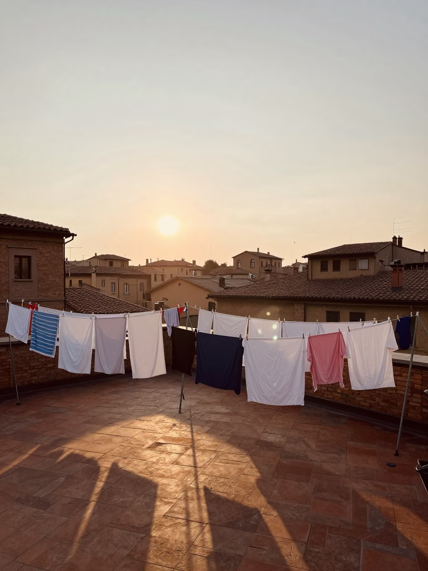 Golden Hour Street Scene in Bologna Italy with Vintage 1990s Aesthetic and Local Details in in Bologna, Italy