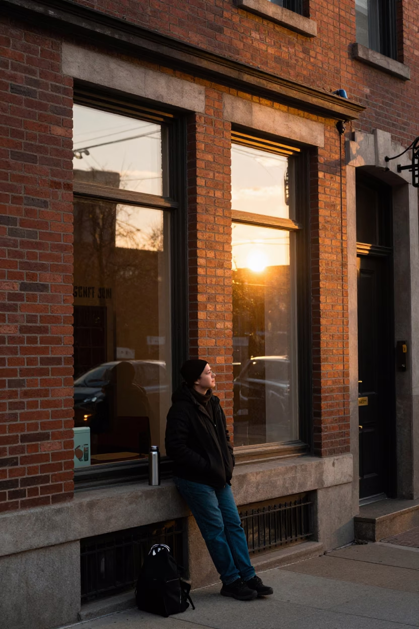 Golden Hour Street Scene in Boston Massachusetts with Thermos and Window Light in in Boston, Massachusetts, United States
