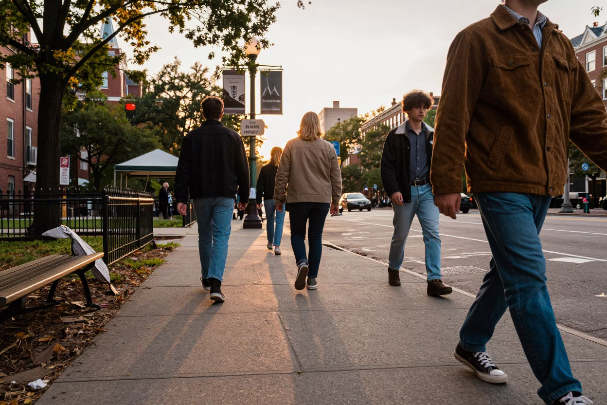 Golden Hour Street Scene in Boston Massachusetts with Vintage 1980s Details in in Boston, Massachusetts, United States