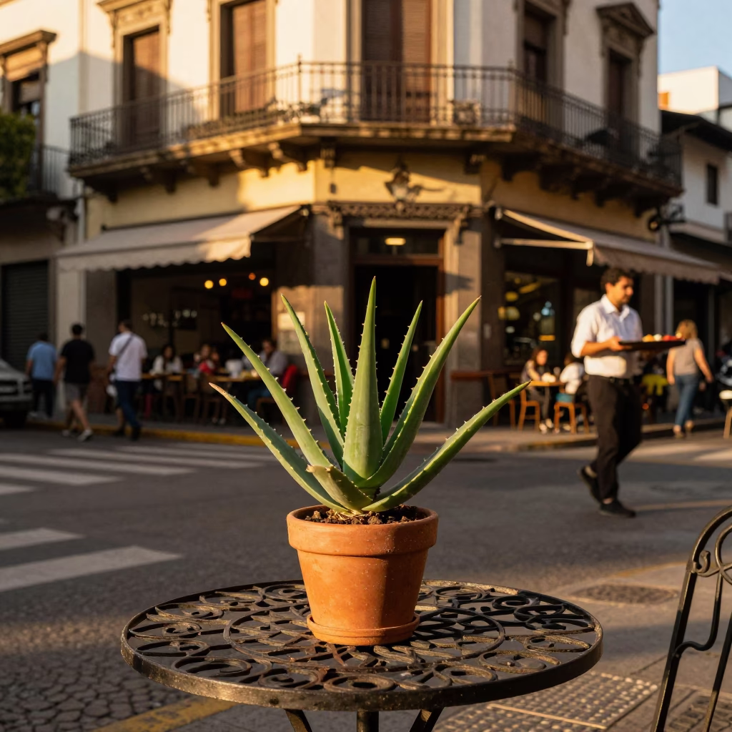 Golden Hour Street Scene in Buenos Aires Argentina with Aloe Vera and Tea Infuser in in Buenos Aires, Argentina