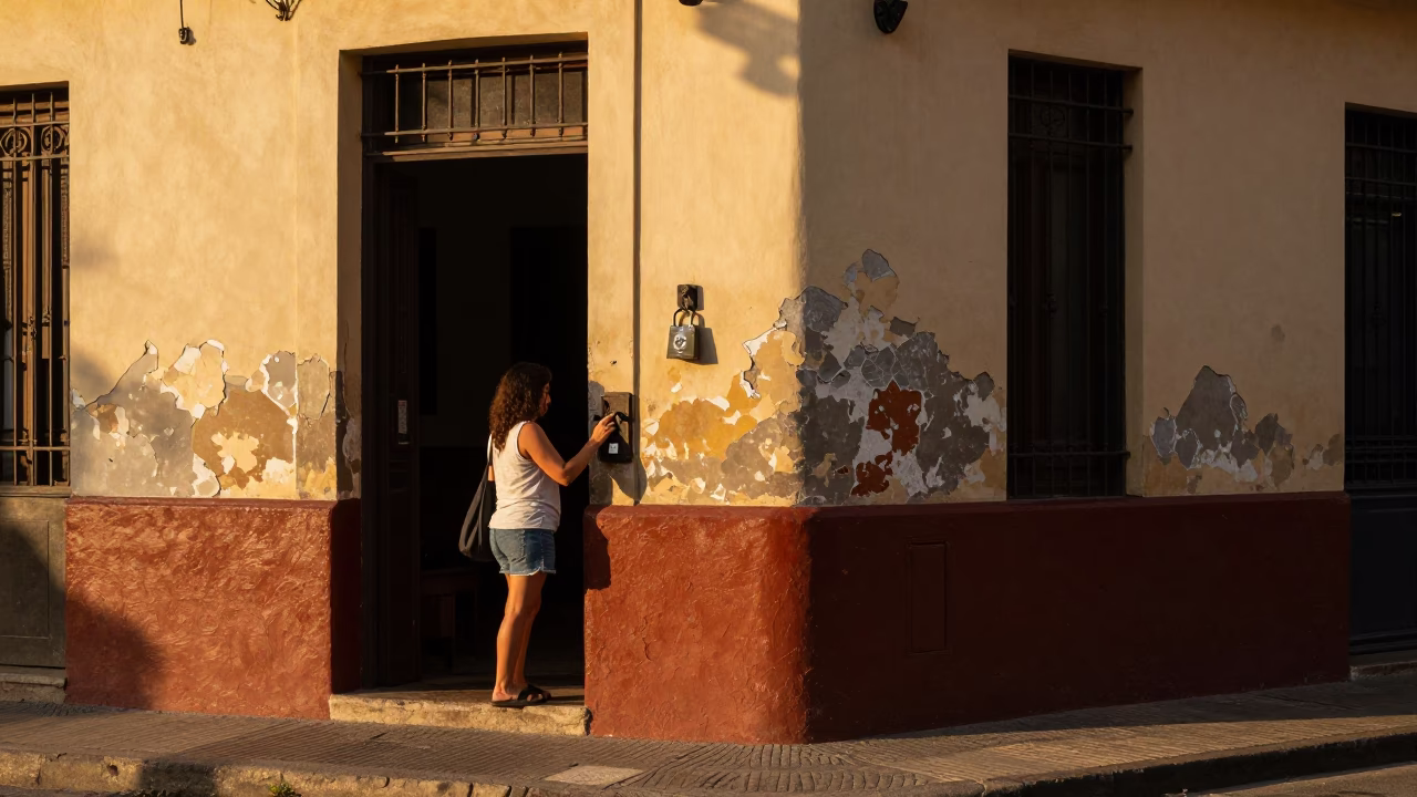 Golden Hour Street Scene in Buenos Aires Argentina with Locket and Deadbolt Details in in Buenos Aires, Argentina