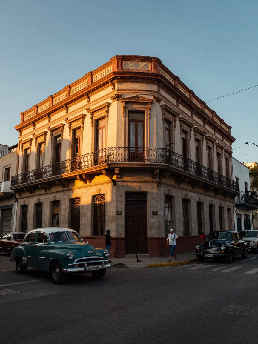 Golden Hour Street Scene in Buenos Aires Argentina with Vintage Cars and Local Life in in Buenos Aires, Argentina