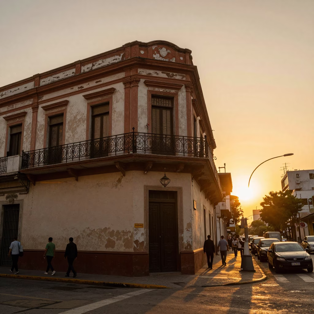 Golden Hour Street Scene in Buenos Aires Argentina with Vintage Details in in Buenos Aires, Argentina