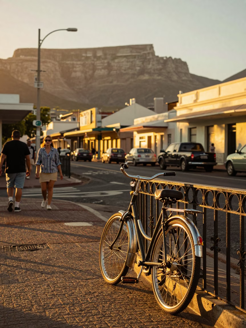 Golden Hour Street Scene in Cape Town South Africa with Vintage 1950s Atmosphere in in Cape Town, South Africa