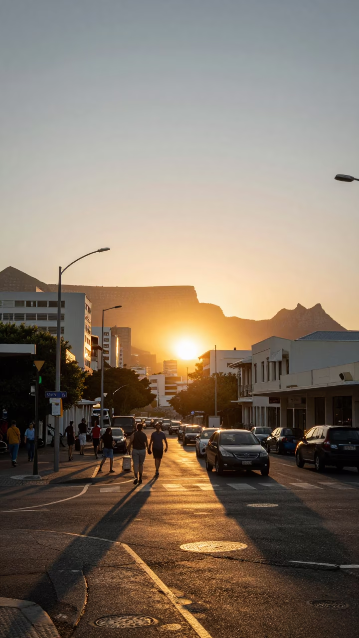 Golden Hour Street Scene in Cape Town South Africa with Vintage Details in in Cape Town, South Africa