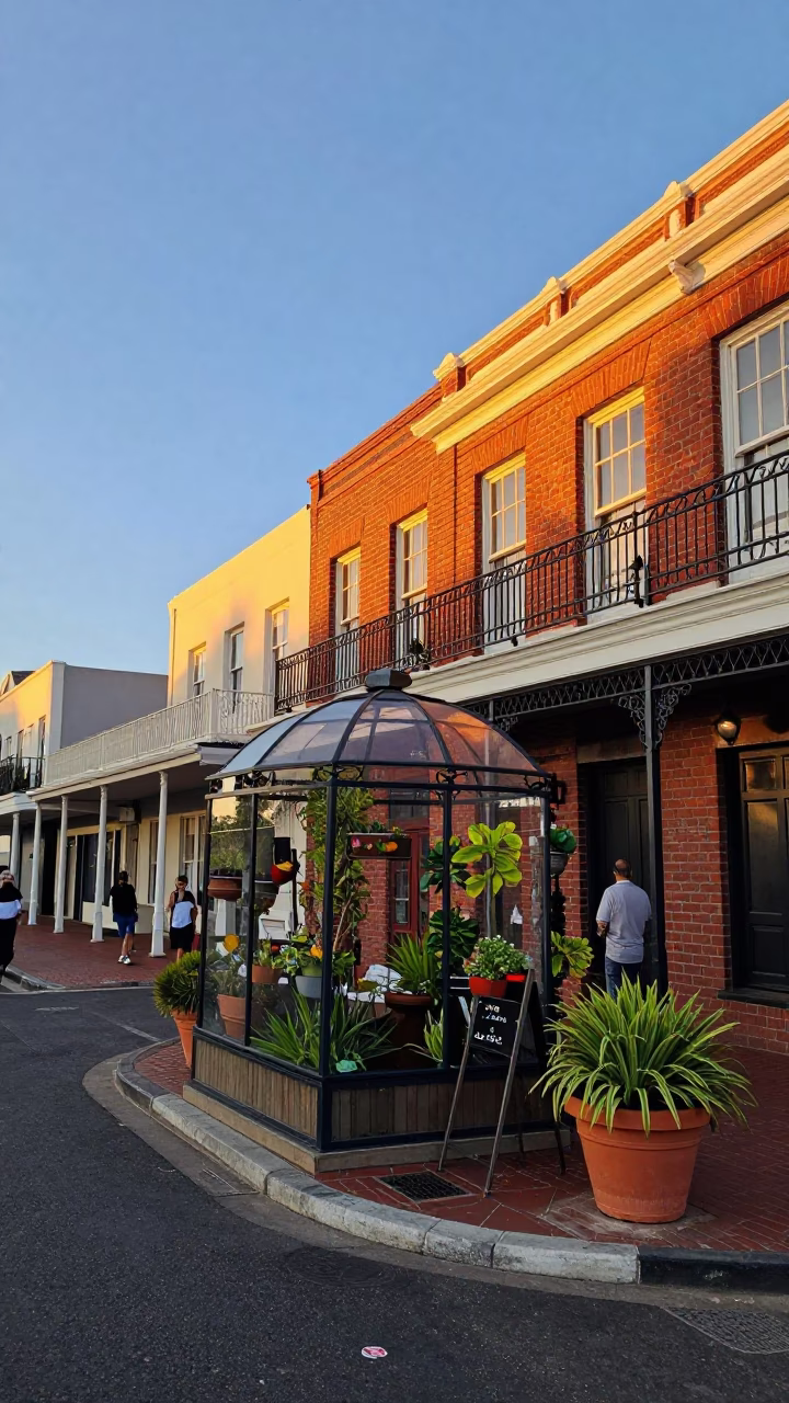 Golden Hour Street Scene in Cape Town with Garden Cloche and Plant Pot in in Cape Town, South Africa