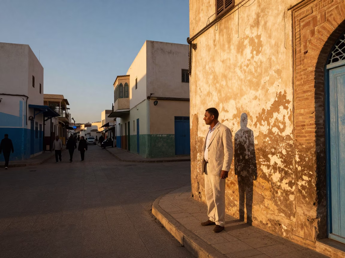 Golden Hour Street Scene in Casablanca Morocco with Vintage Details and Local Life in in Casablanca, Morocco