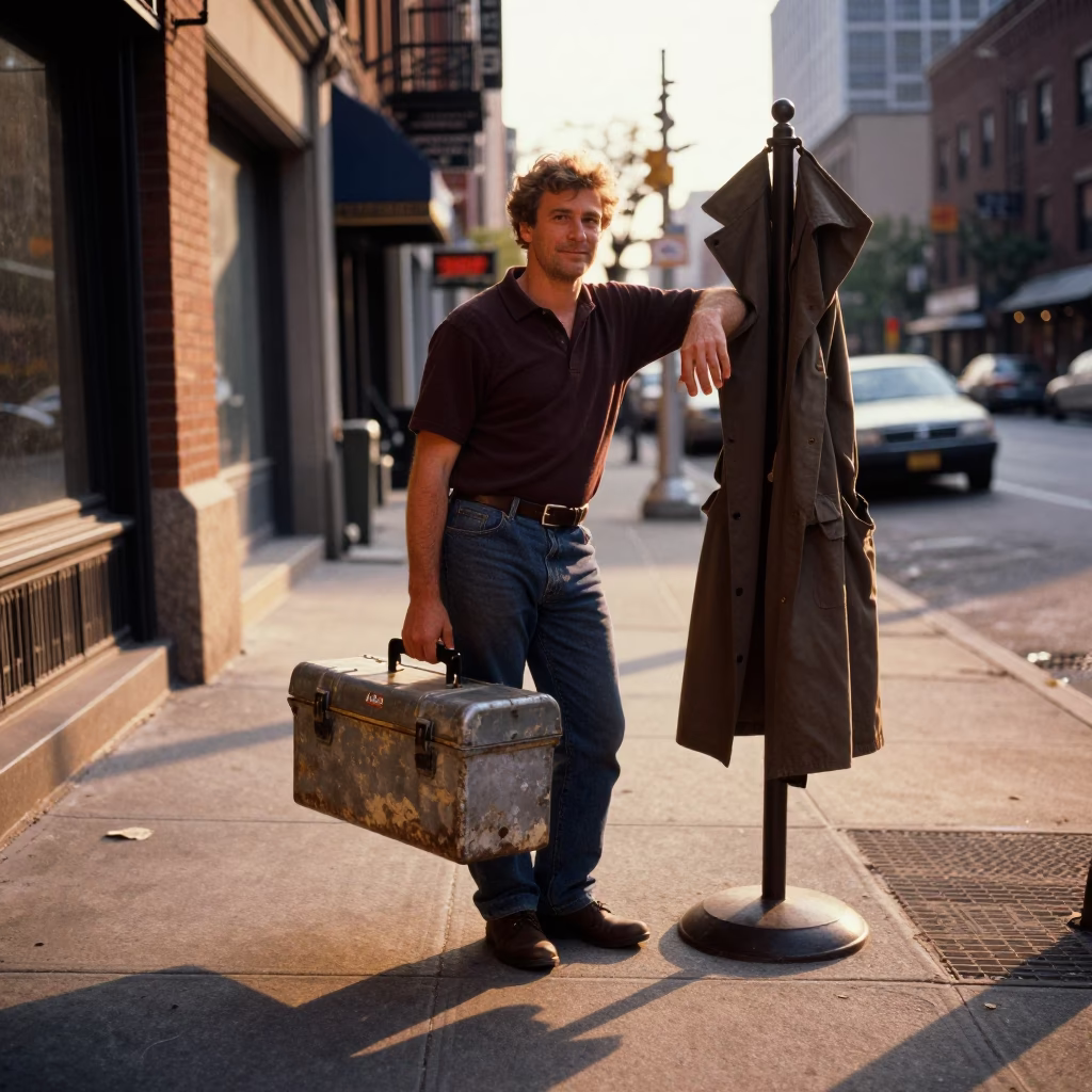 Golden Hour Street Scene in Chicago Illinois with Toolbox and Coat Stand in in Chicago, Illinois, United States