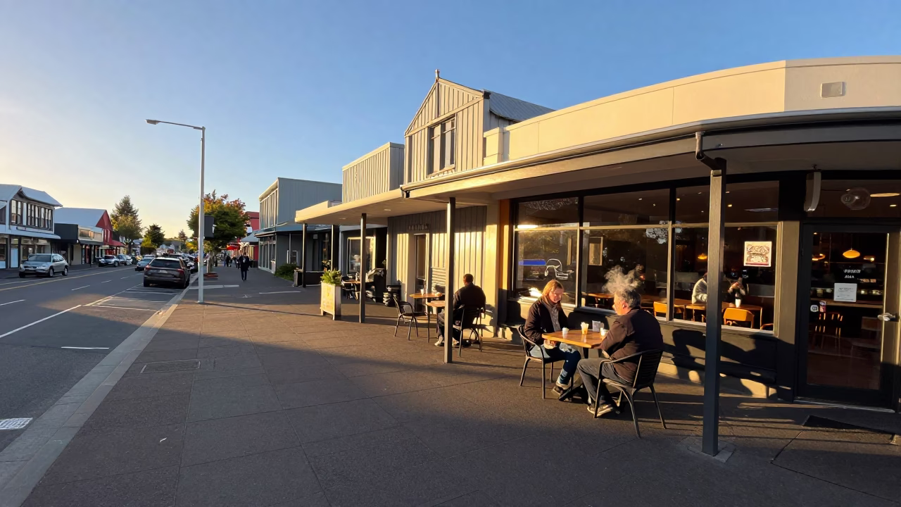 Golden Hour Street Scene in Christchurch New Zealand with Local Life in in Christchurch, New Zealand