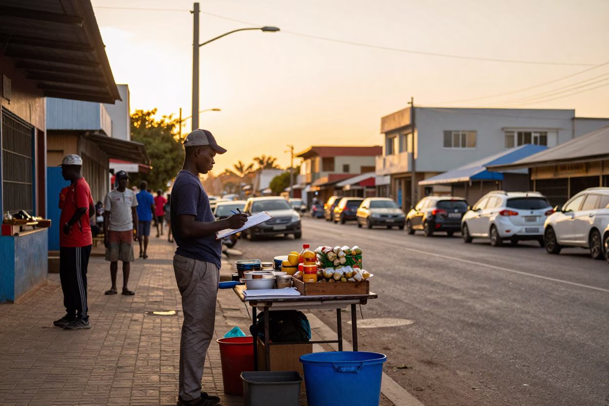 Golden Hour Street Scene in Durban South Africa with Local Food and Clipboard in in Durban, South Africa
