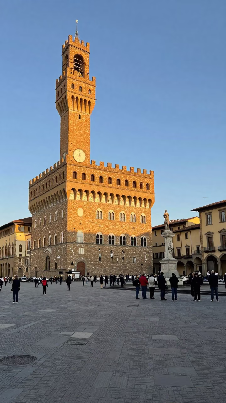 Golden Hour Street Scene in Florence Italy with Brass Details and Local Life in in Florence, Italy