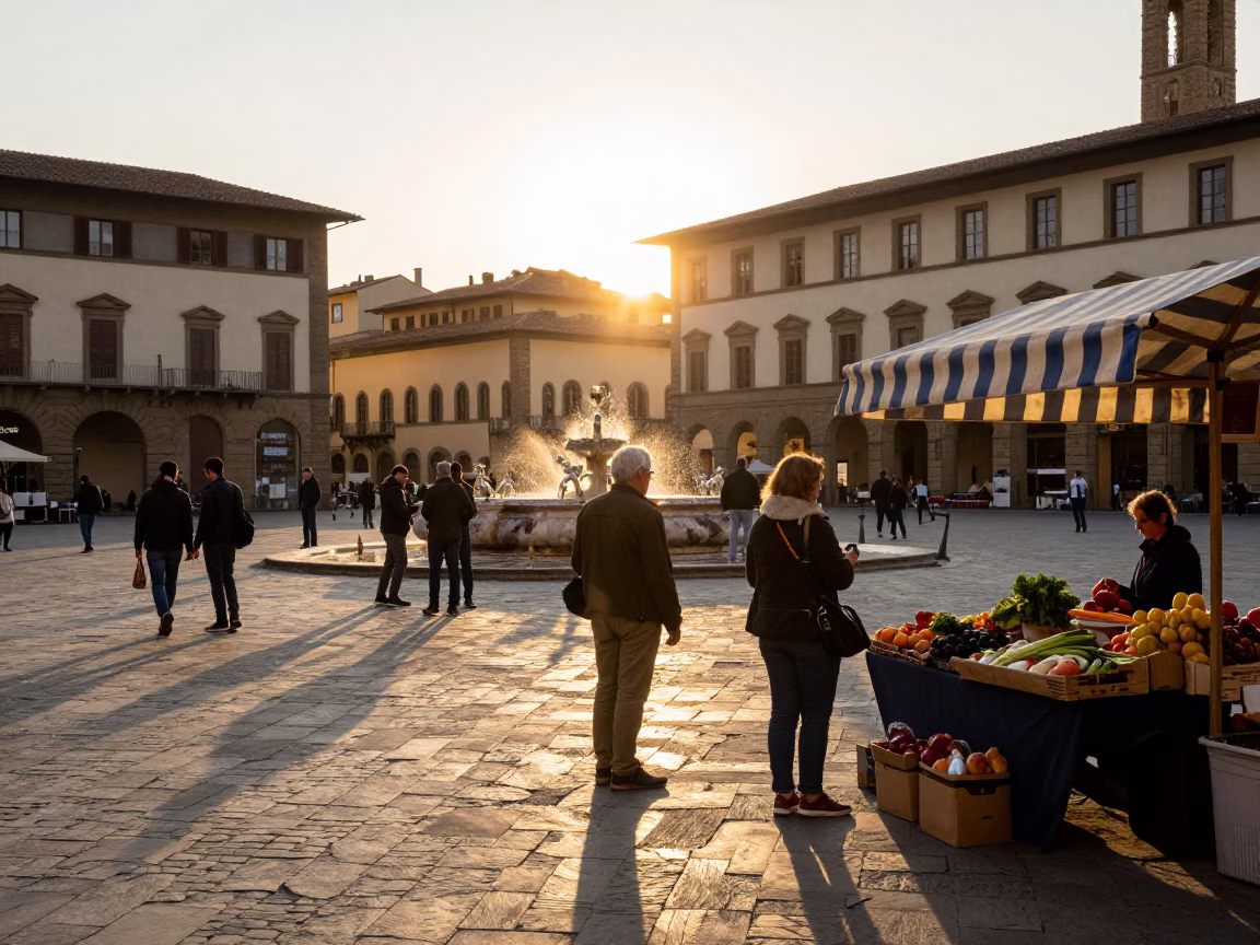 Golden Hour Street Scene in Florence Italy with Tourists and Local Life in in Florence, Italy