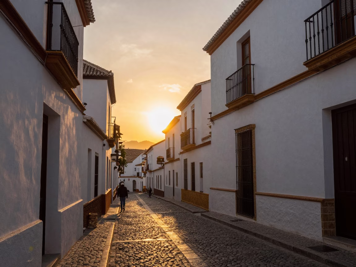 Golden Hour Street Scene in Granada Spain with Traditional Tapas and Evening Light in in Granada, Spain