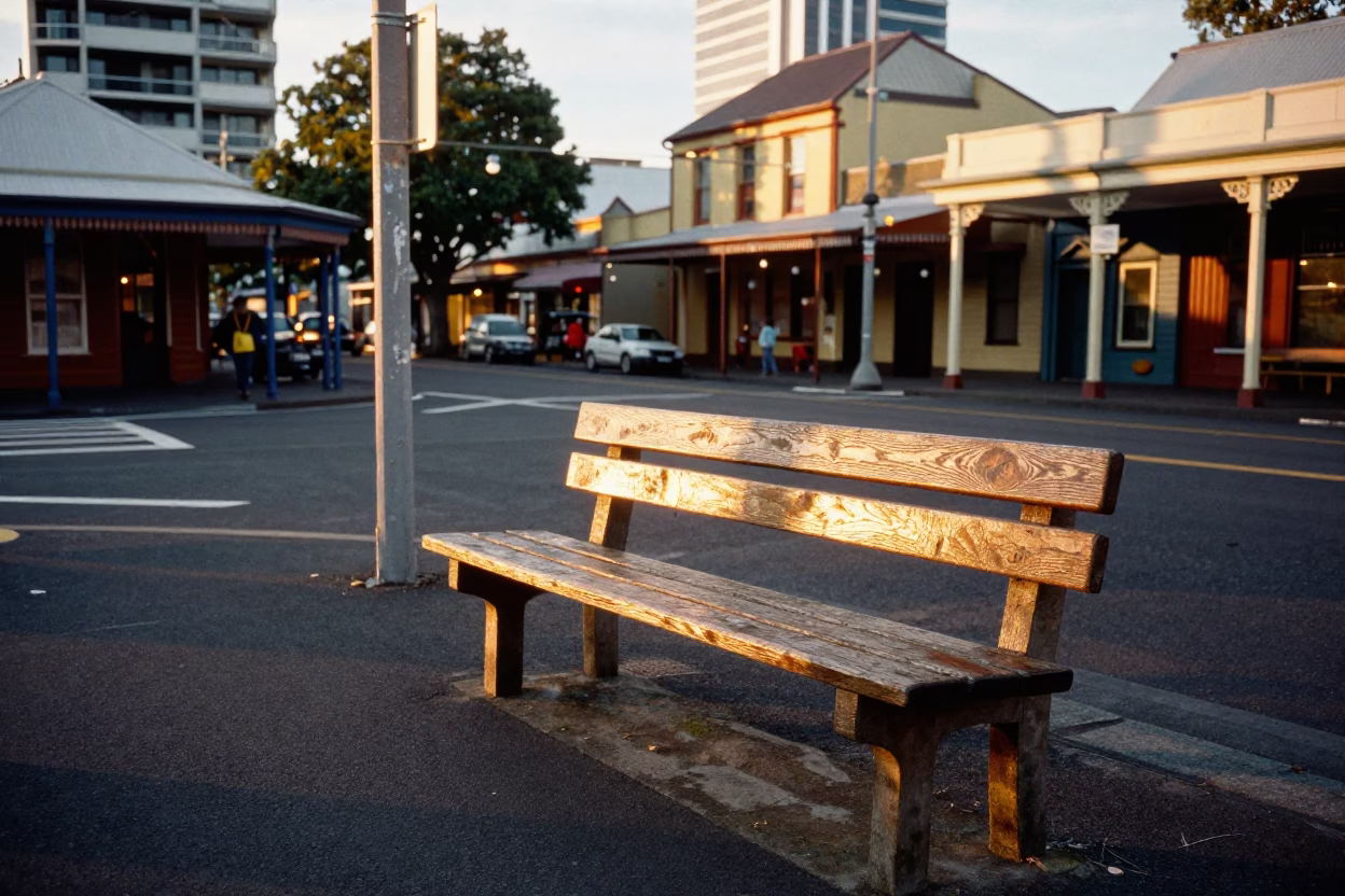 Golden Hour Street Scene in Hobart Tasmania Australia with Local Details in in Hobart, Tasmania, Australia