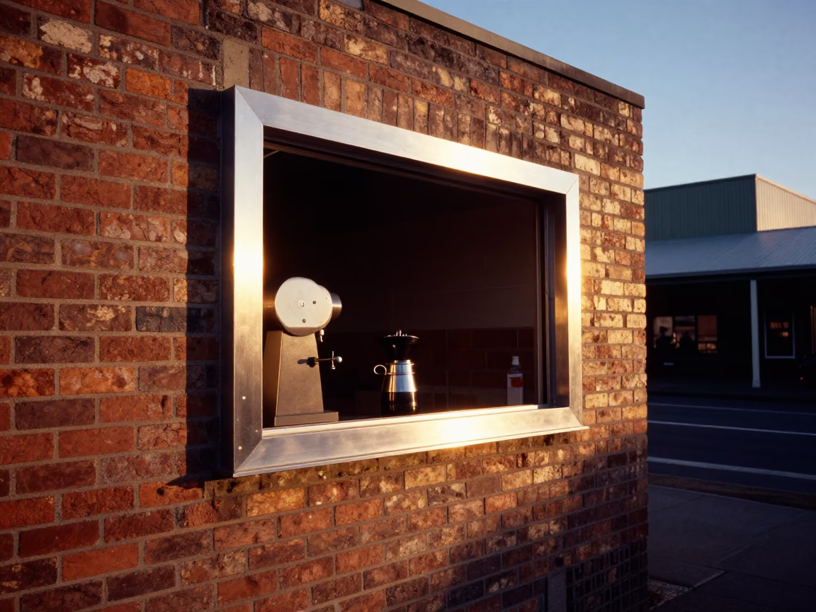 Golden Hour Street Scene in Hobart Tasmania with Brushed Steel and Coffee Grinder in in Hobart, Tasmania, Australia