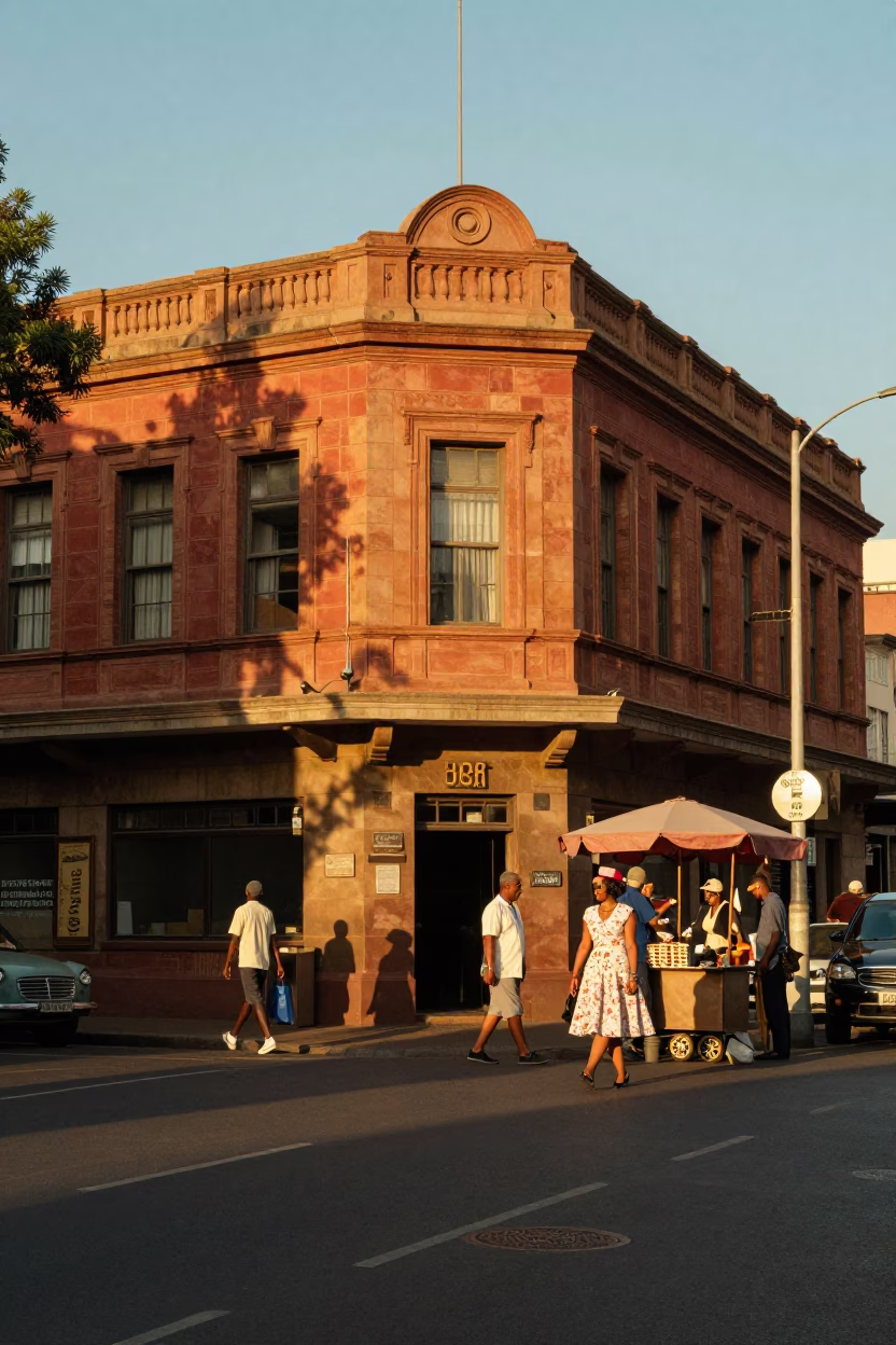 Golden Hour Street Scene in Johannesburg South Africa with Vintage 1950s Atmosphere in in Johannesburg, South Africa