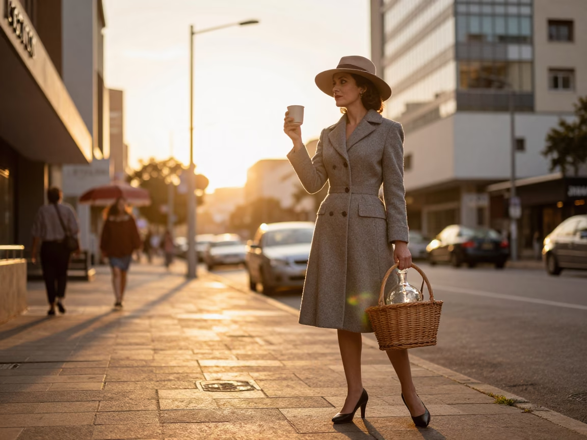 Golden Hour Street Scene in Johannesburg South Africa with Vintage 1950s Fashion Elements in in Johannesburg, South Africa