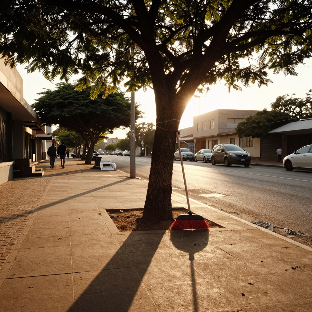 Golden hour street scene in Johannesburg with tree and broom in in Johannesburg, South Africa