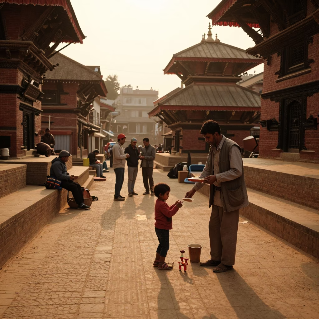 Golden Hour Street Scene in Kathmandu Nepal with Chai and Local Life in in Kathmandu, Nepal