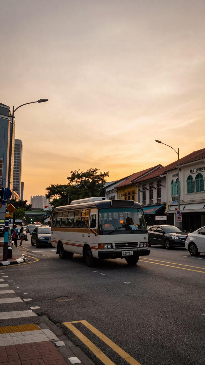 Golden Hour Street Scene in Kuala Lumpur Malaysia with Vintage 1960s Atmosphere in in Kuala Lumpur, Malaysia
