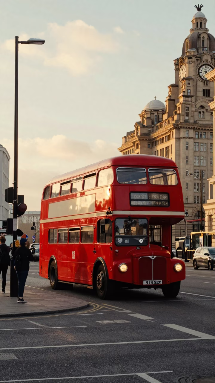 Golden Hour Street Scene in Liverpool UK with Vintage 1980s Aesthetic and Local Life in in Liverpool, United Kingdom