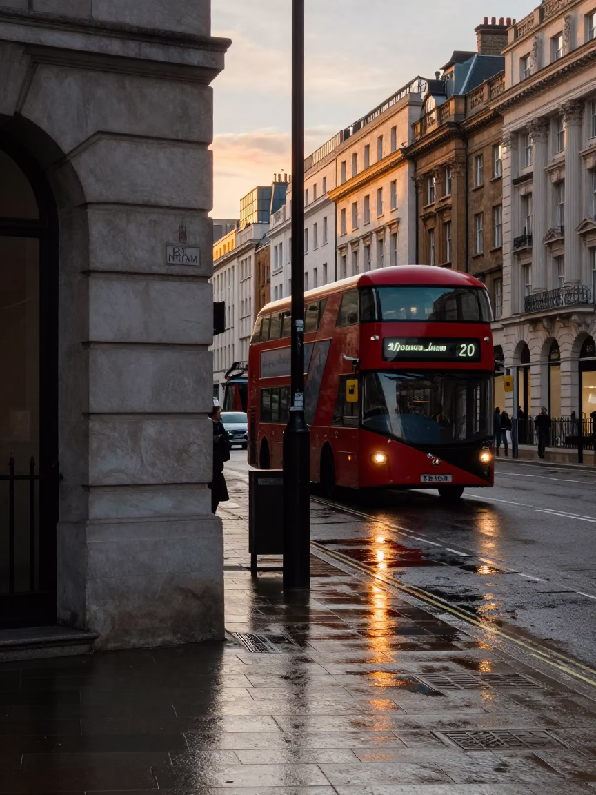 Golden Hour Street Scene in London United Kingdom with Vintage Details in in London, United Kingdom