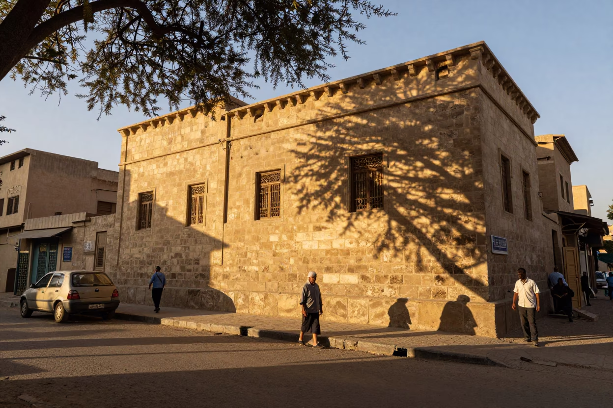 Golden Hour Street Scene in Luxor Egypt with Leaf Shadows and Local Life in in Luxor, Egypt