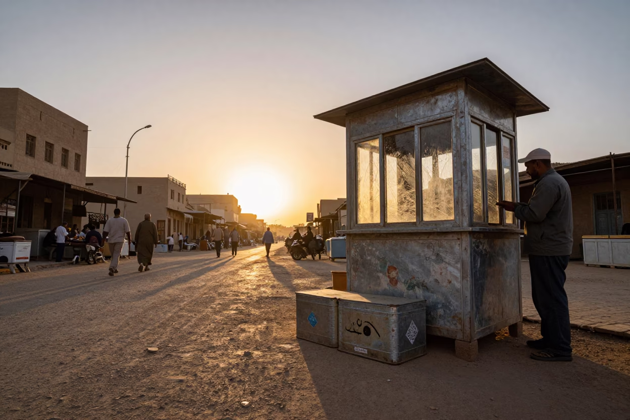 Golden Hour Street Scene in Luxor Egypt with Tin Box and Window Scratches in in Luxor, Egypt