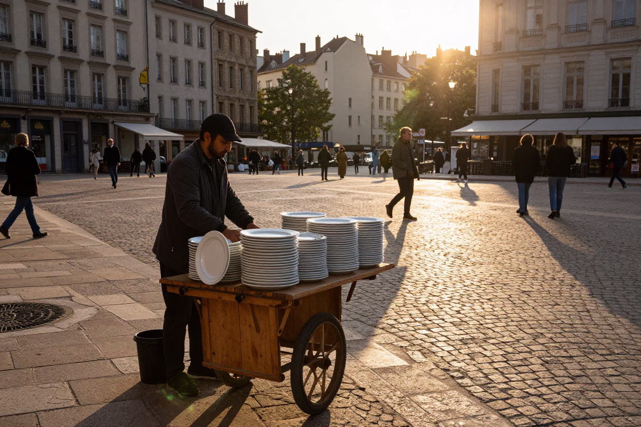 Golden Hour Street Scene in Lyon France with File Box and Plate in in Lyon, France