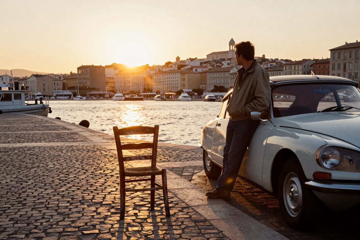 Golden Hour Street Scene in Marseille France with Vintage Elements in in Marseille, France