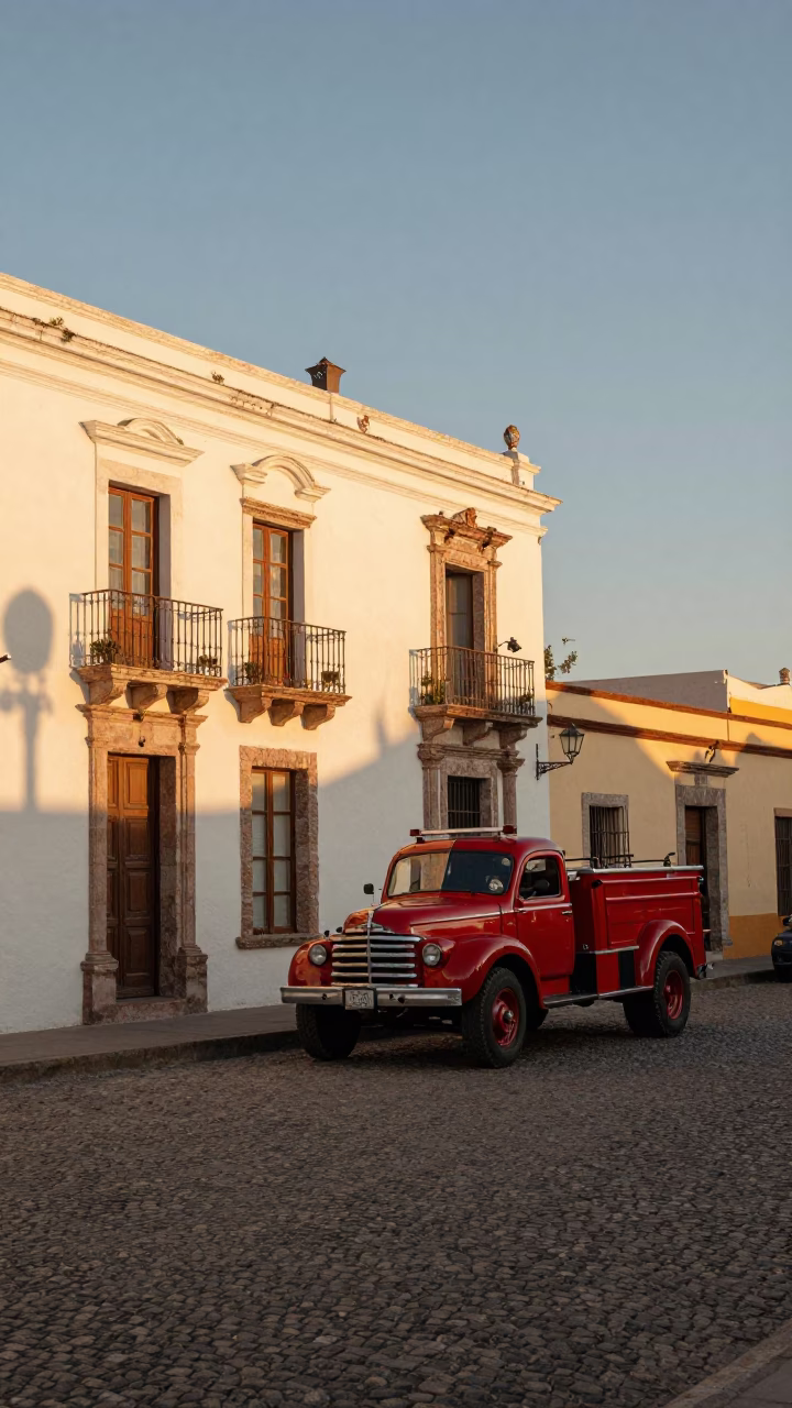 Golden Hour Street Scene in Merida Mexico with Vintage 1950s Ambiance and Local Details in in Merida, Mexico