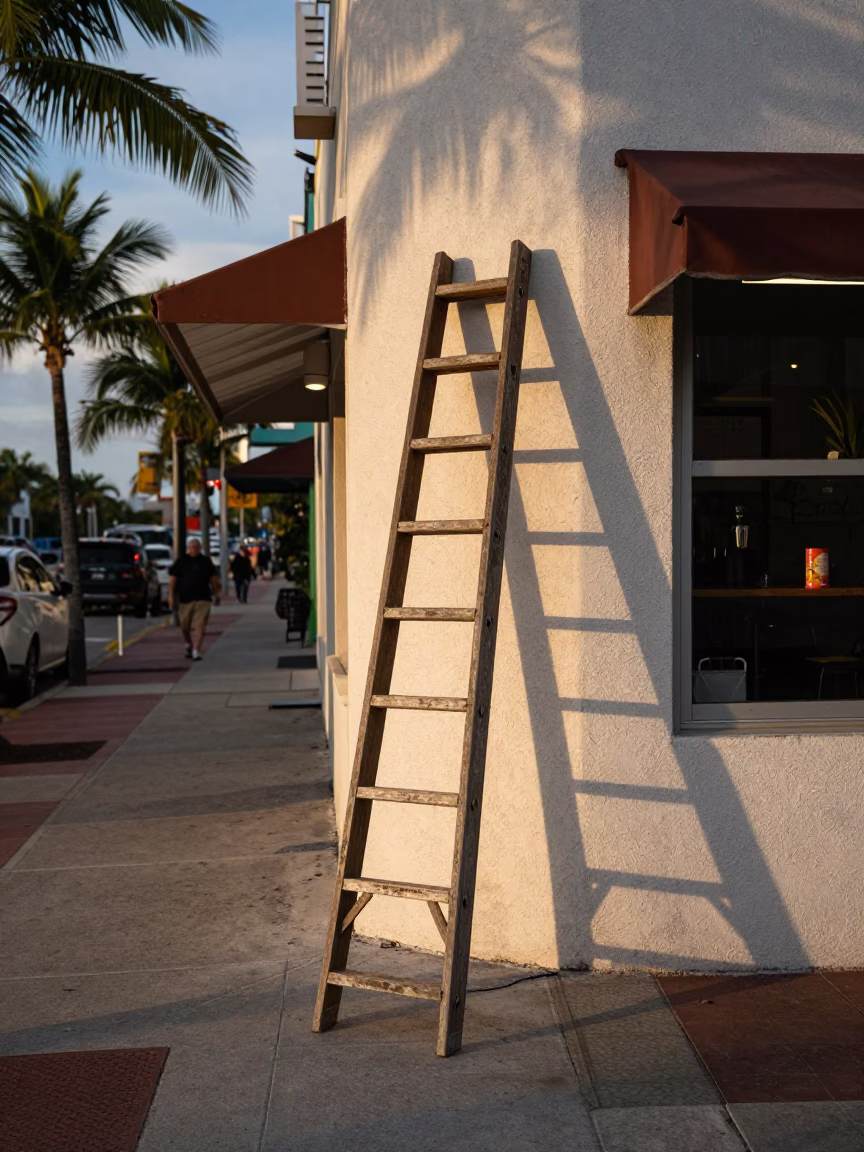 Golden Hour Street Scene in Miami Florida with Lived In Details in in Miami, Florida, United States