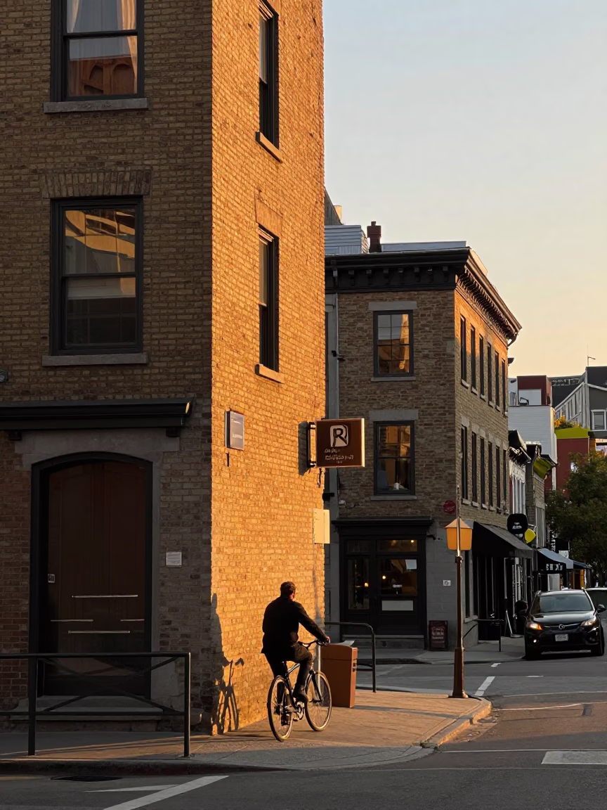 Golden Hour Street Scene in Montreal Quebec Canada with Urban Details in in Montreal, Quebec, Canada