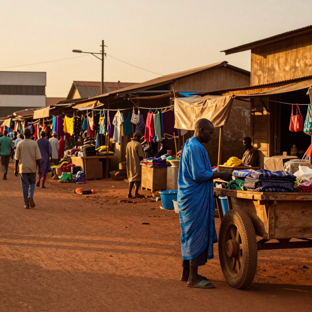 Golden Hour Street Scene in Nairobi Kenya with Local Market Details in in Nairobi, Kenya
