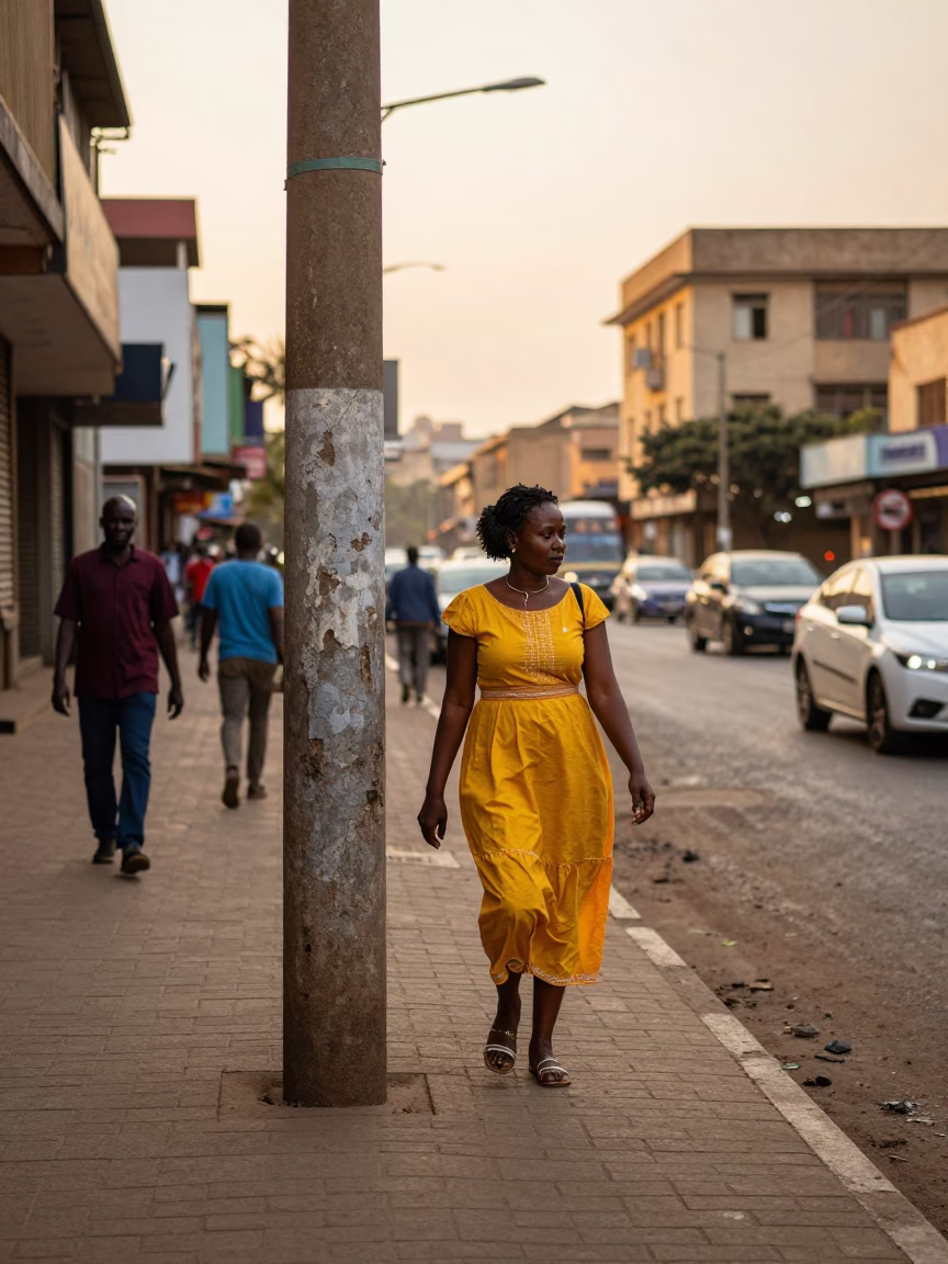 Golden Hour Street Scene in Nairobi Kenya with Pedestrians and Urban Architecture in in Nairobi, Kenya