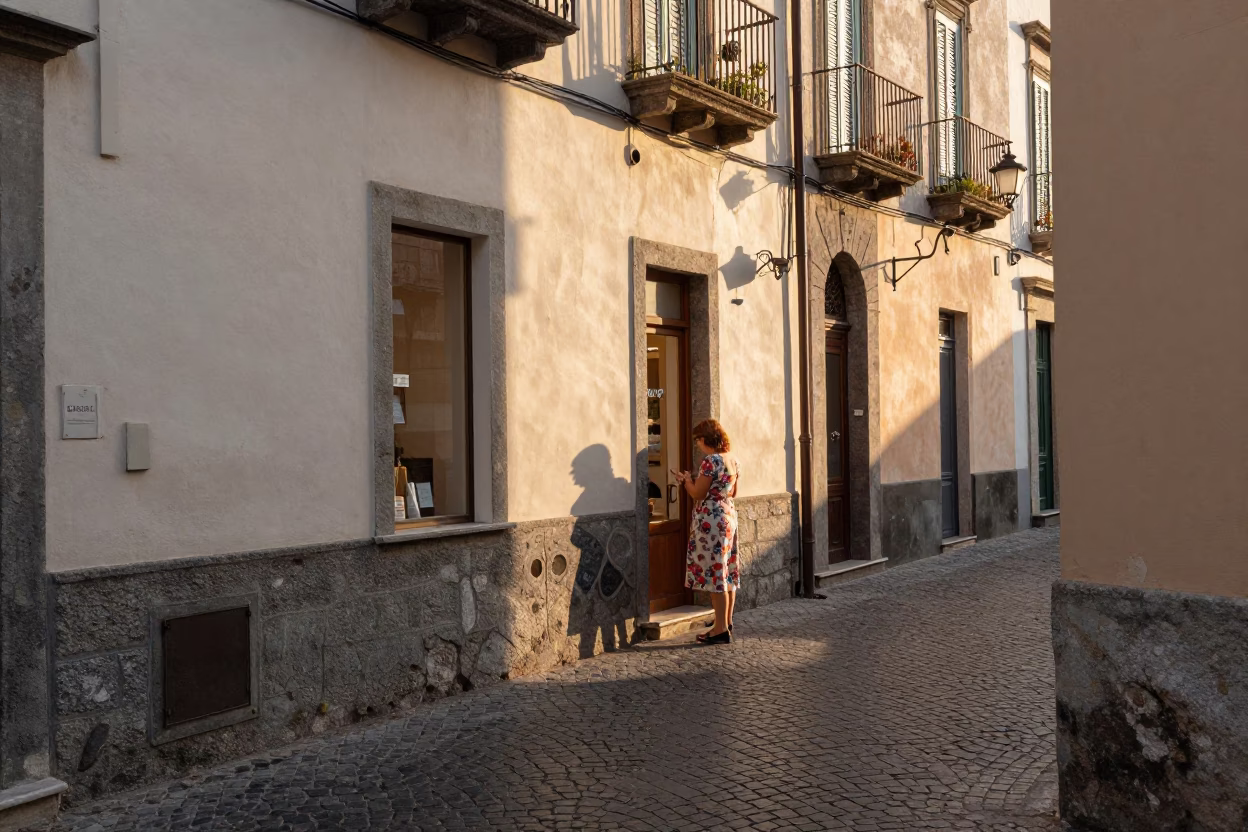 Golden Hour Street Scene in Naples Italy with Vintage 1980s Aesthetic in in Naples, Italy