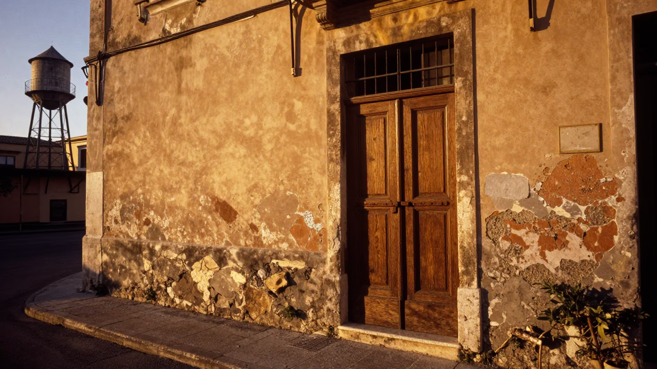 Golden Hour Street Scene in Palermo Italy with Latch and Water Tower in in Palermo, Italy