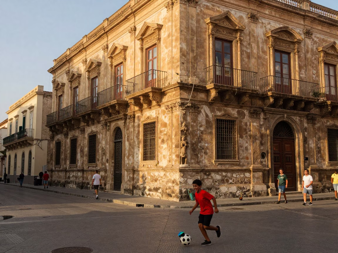 Golden Hour Street Scene in Palermo Italy with Traditional Architecture and Local Life in in Palermo, Italy