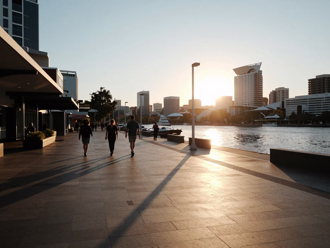 Golden Hour Street Scene in Perth Western Australia with Local Pedestrians and Urban Architecture in in Perth, Western Australia, Australia