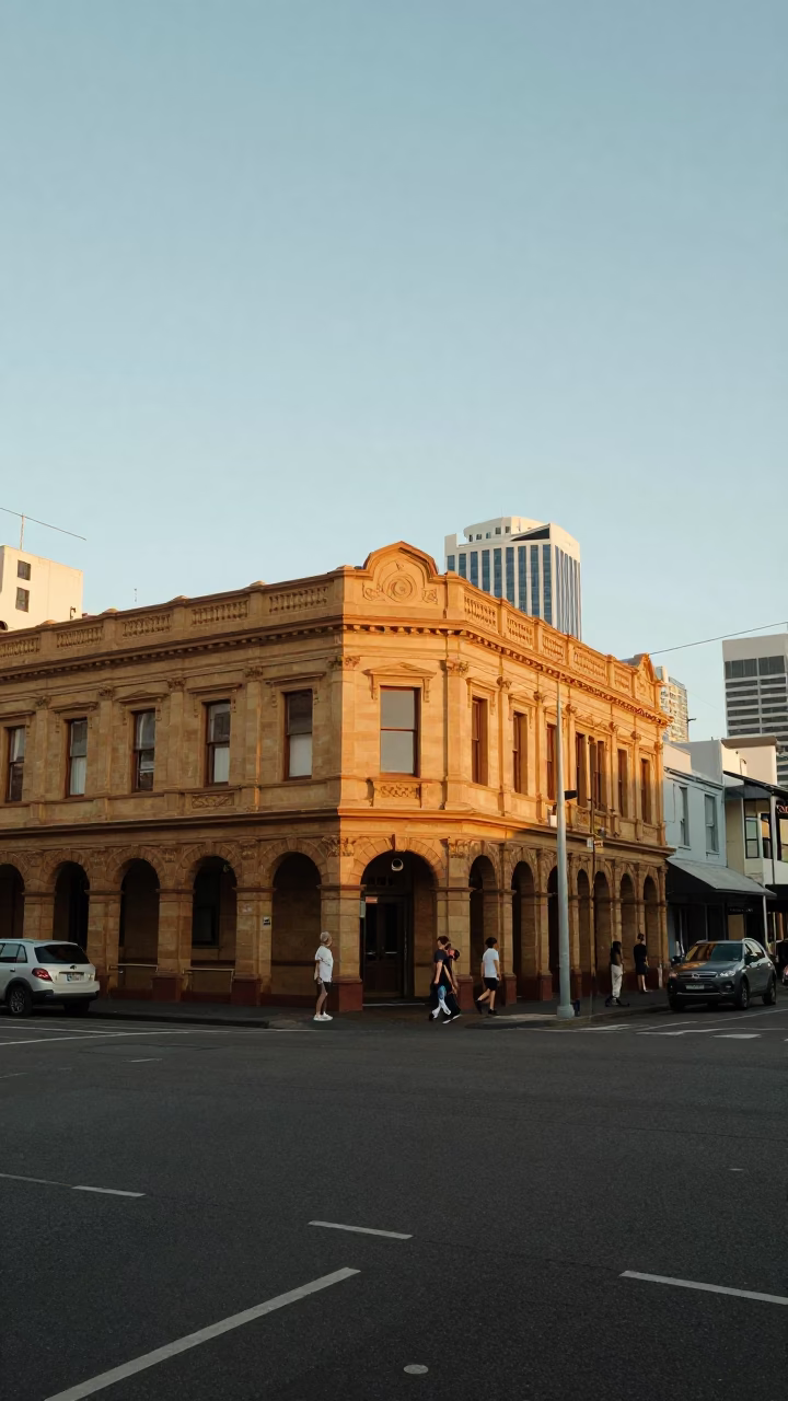 Golden Hour Street Scene in Perth Western Australia with Vintage 1960s Atmosphere in in Perth, Western Australia, Australia