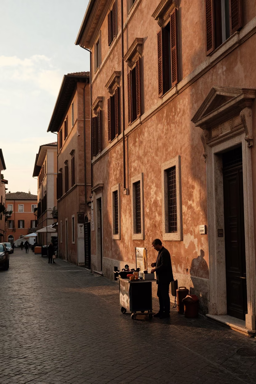 Golden Hour Street Scene in Rome Italy with Local Interaction and Urban Details in in Rome, Italy