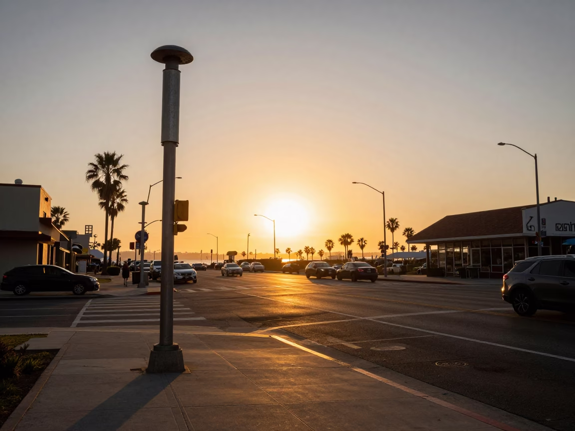 Golden Hour Street Scene in San Diego California with Turnbuckle and Metal Bucket in in San Diego, California, United States