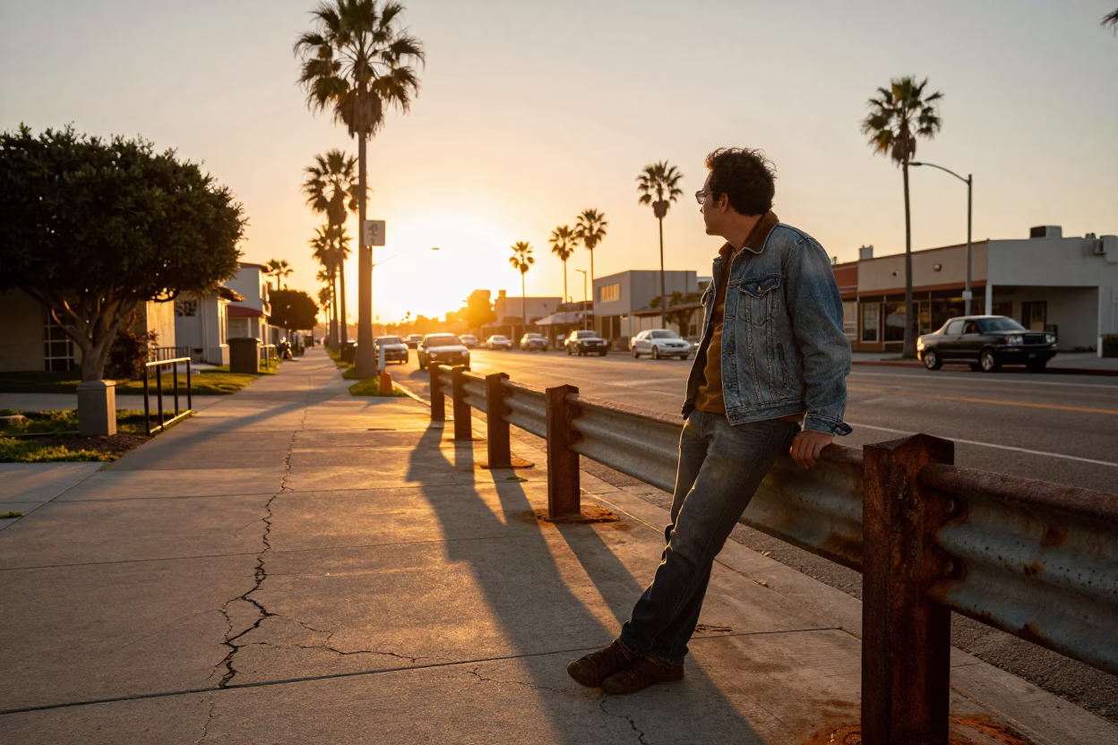 Golden Hour Street Scene in San Diego with Vintage 1970s Details in in San Diego, California, United States